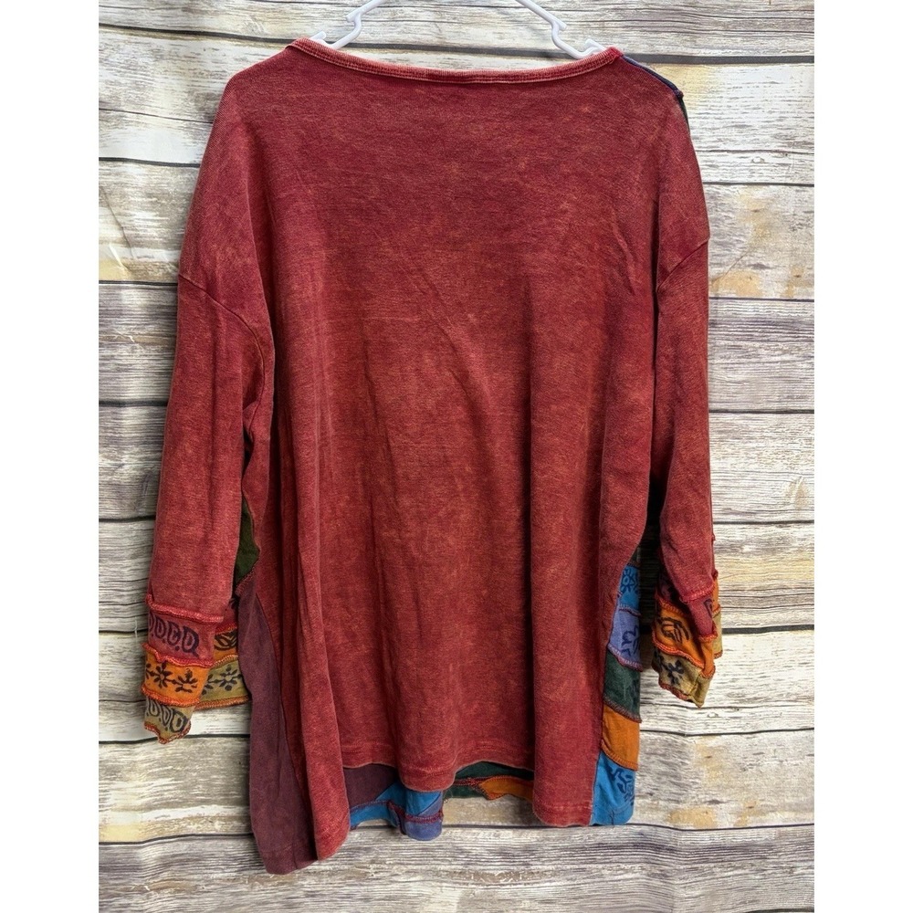 Greater Good Patchwork Boho Top 3XL  Colorful Rainbow‎ Artsy Hippie Raw Edge - Picture 2 of 8